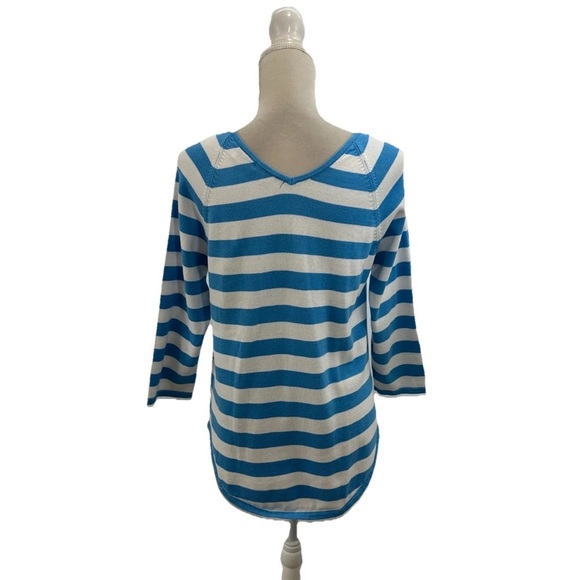 Jeanne Pierre Womens Sz M Pullover Tunic Sweater Blue White Wide Stripe V Neck - Picture 3 of 7
